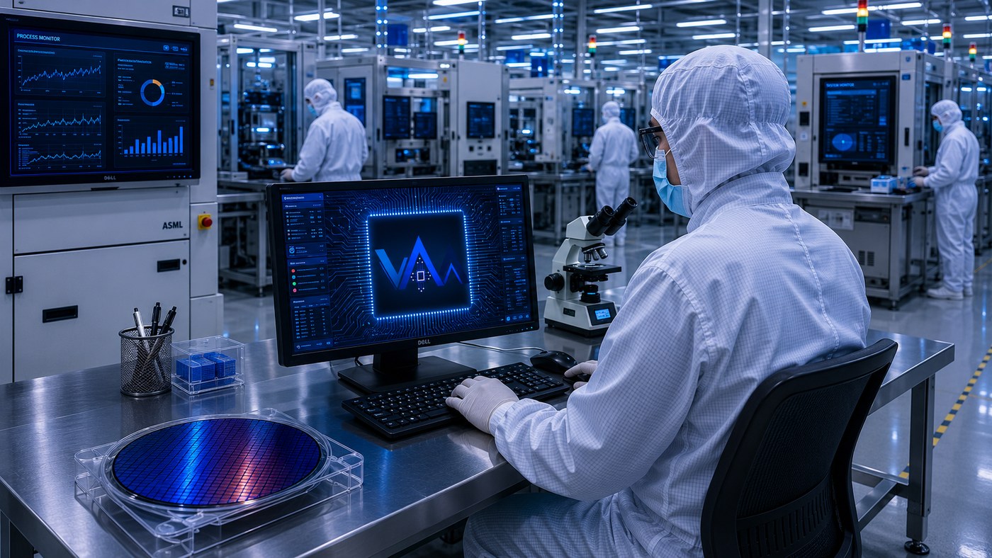 Engineer in semiconductor cleanroom